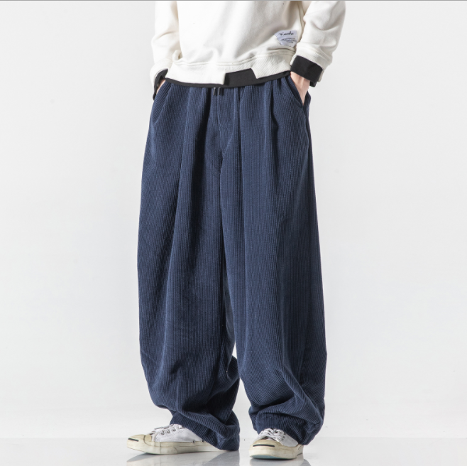 Men Corduroy Baggy Pants Kung Fu Loose Casual Harem Bottoms Hip Hop Trousers