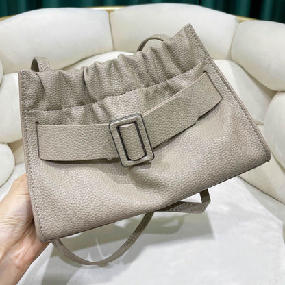 Real Leather Oversized Buckle Scrunchy Soft Ruched Clutch Shoulder bag Crossbody