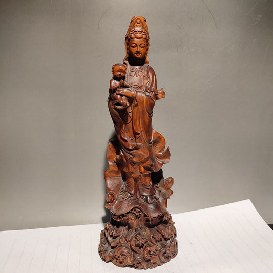 Buddhism meditation fortune praying Kwan-yin quan yin statues wood sculpture art