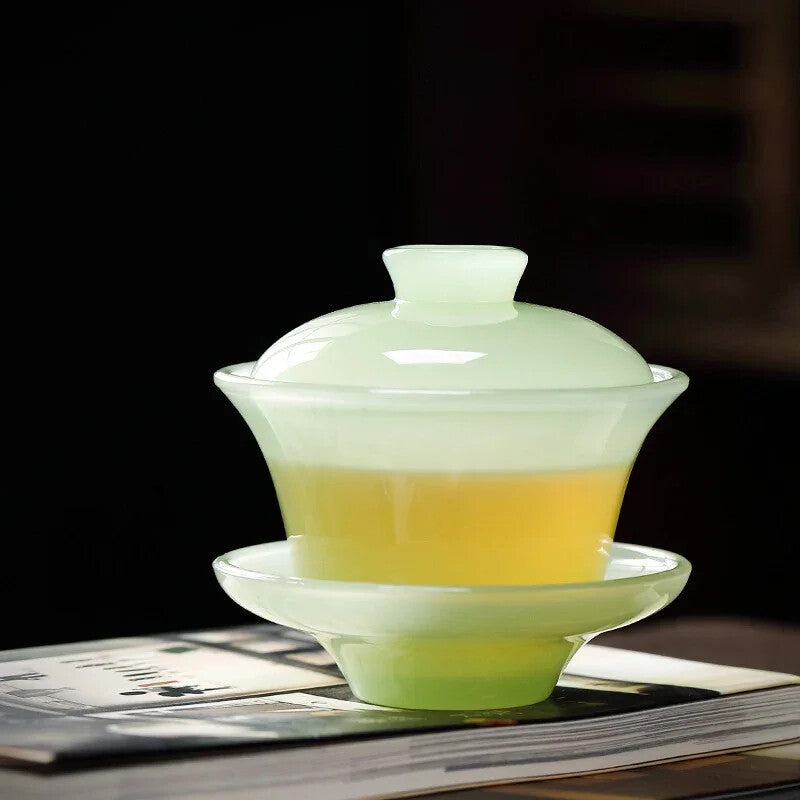 Celadon Porcelain Covered Bowl Tianquan Chinese Gaiwan Tea Cup Large Sancai