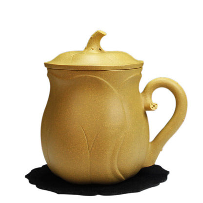Full Handmade Tea Cup Real Yixing Zisha Duan Clay Office Cup With Lid Handle New
