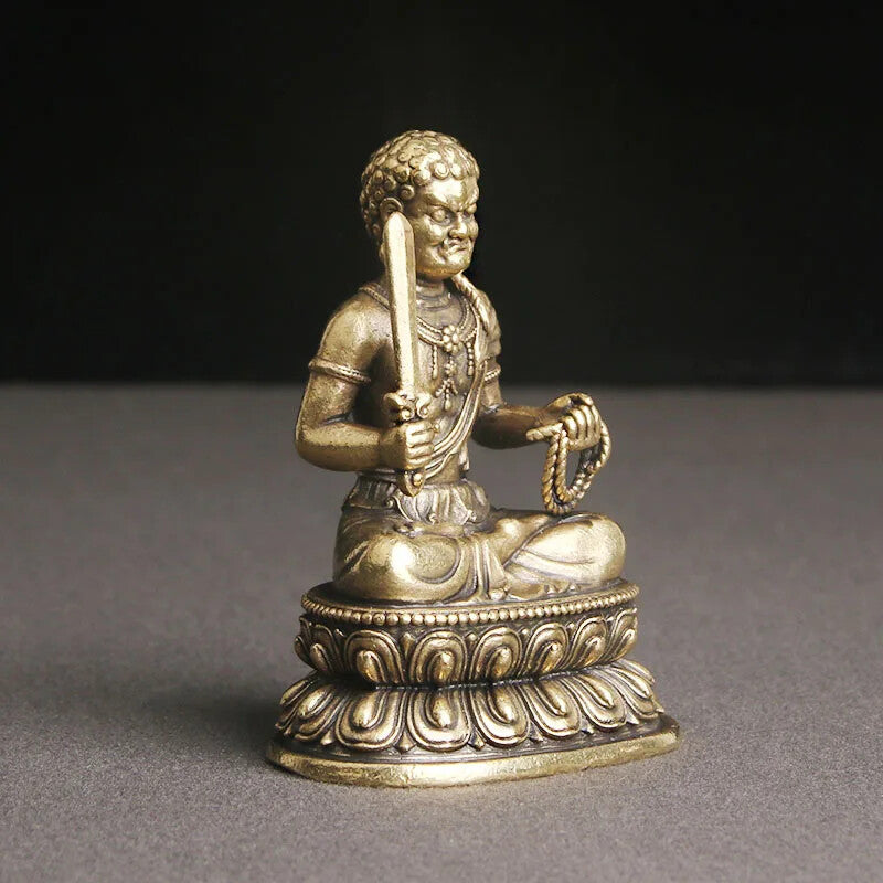 Retro Brass Fudo Mingwang Buddha Statue Religious Deity Statue Desktop Ornament