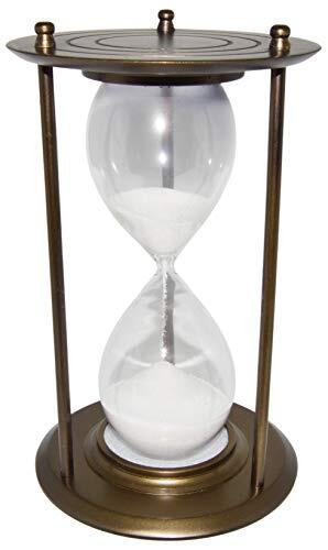 Large 3 Min 25 Sec Hourglass w\ Brushed Bronze Metal Housing, 8.5" tall