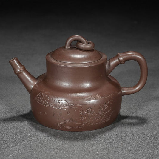 Chinese Yixing Purple Clay Teapot Zisha Ceramic Landscape Teaware Collection Art