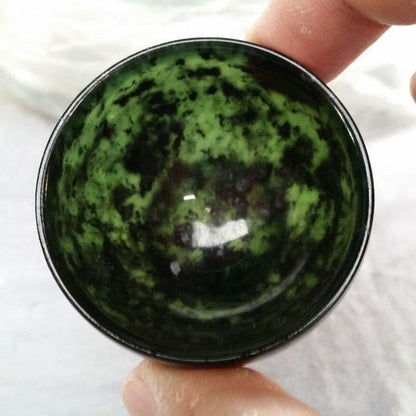 Natural Black Green Jade Serpentine Stone Tea Bowl 45x32mm Kung Fu Tea Cup