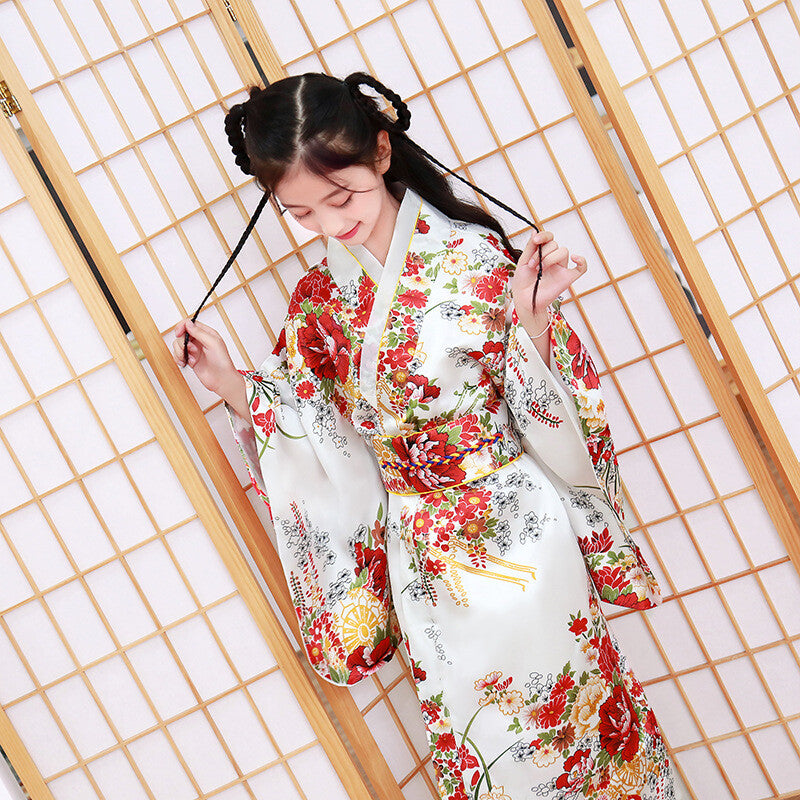 Chinese Traditional Kimono Children Silk Gown Kid Garment One Piece Dress