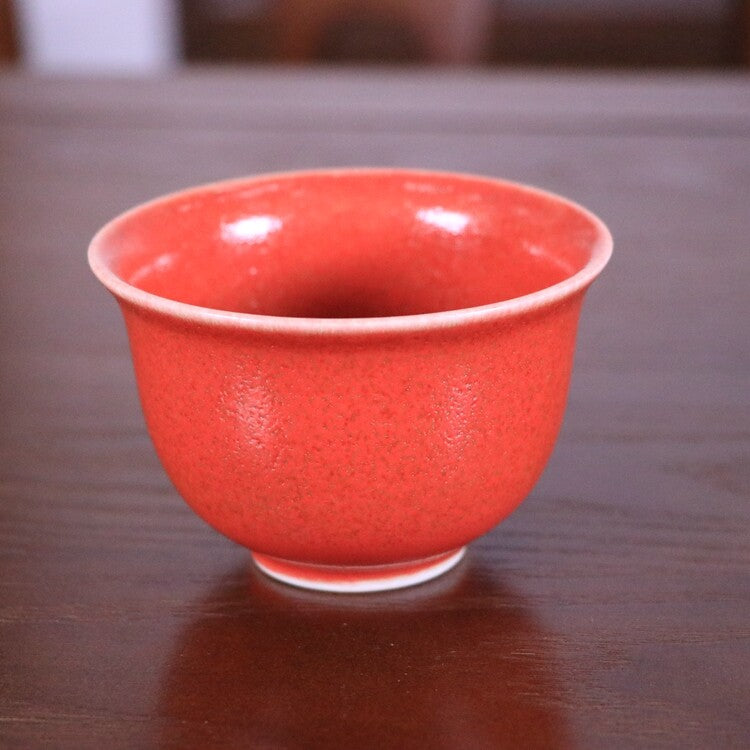3.6" Collection Chinese Qing Porcelain Chicken Blood Red Glaze Tea Cup