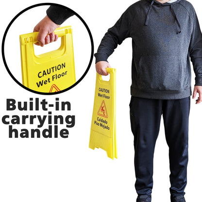 3 Pack CAUTION Wet Floor Signs Bilingual (Cuidado Piso Mojado), 2 Feet Tall