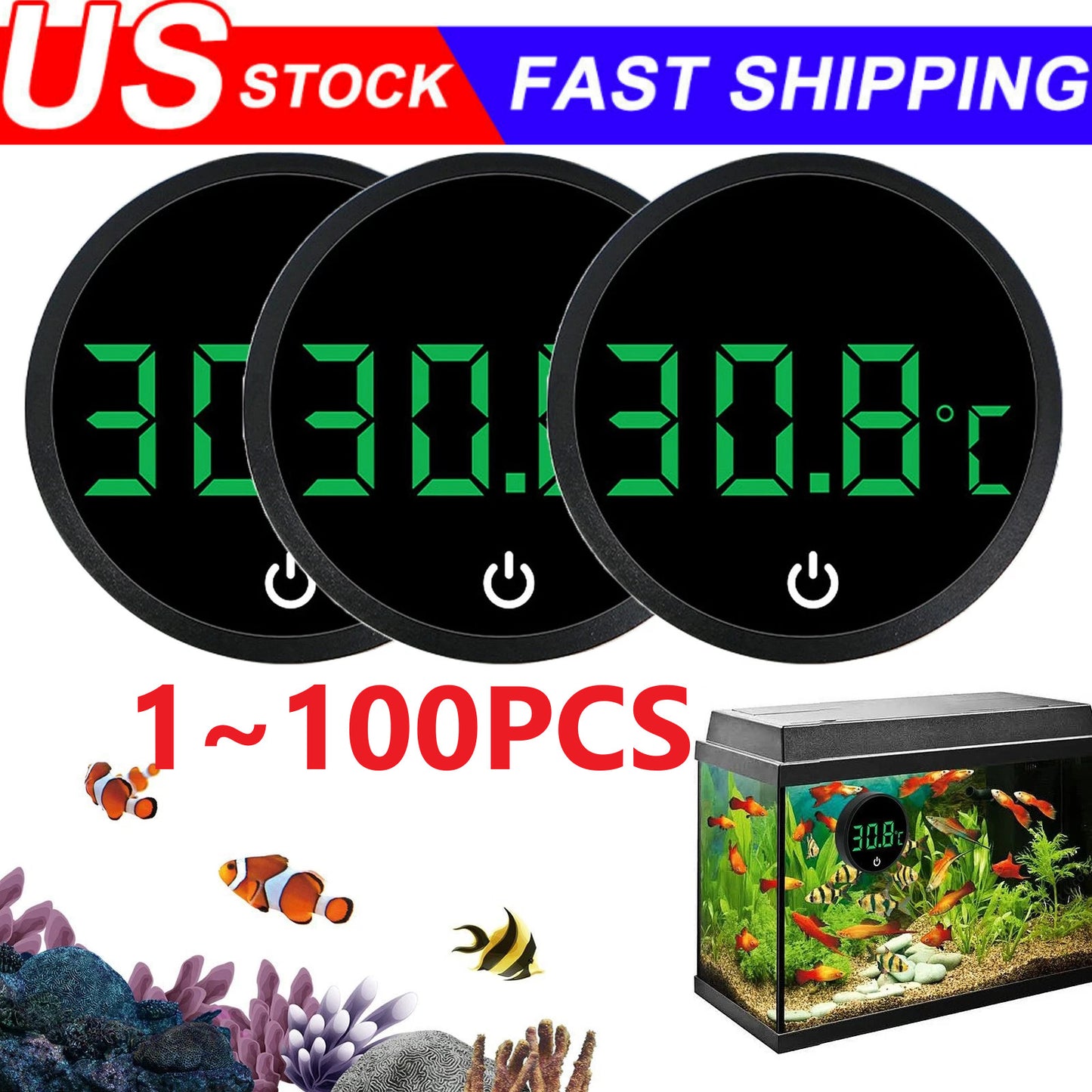 Aquarium Digital Thermometer LED Fish Tank Temperature Gauge Touch Screen Lot