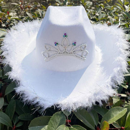 Cowgirl Hat Feather Vintage Brim Crown Western Concert Party Women's Cowboy Hat