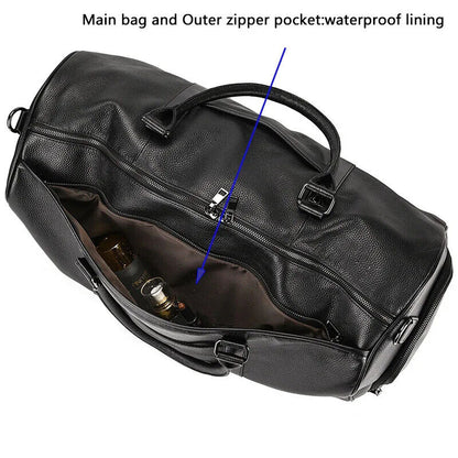 Genuine Leather Travel Bag Men Women Cowhide Casual Travel Weekend Shoulder Bag