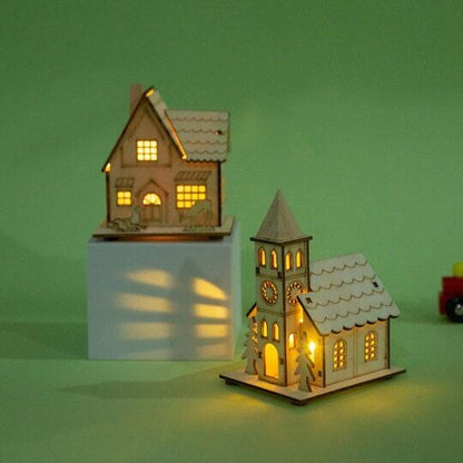 Christmas Log Cabin Christmas Craft Decoration with Light Wooden Small House
