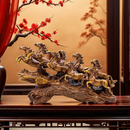 Resin Feng Shui Horses Statue - Running Horse Figurine Decor for Wealth Luck
