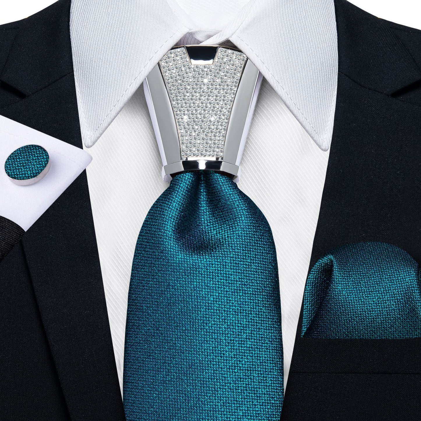 Men Necktie 3Pcs Luxury Striped Ties Cufflinks Pocket Square Wedding Accessories