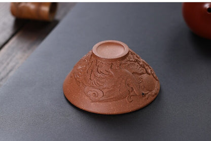 Handmade Tea Cup Phoenix Carved Relief Master Cup Real Yixing Zisha Clay 100ml