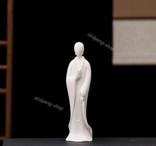 6.4" Chinese Yixing Zisha White Porcelain Faceless Buddha Pet Figurines Statues