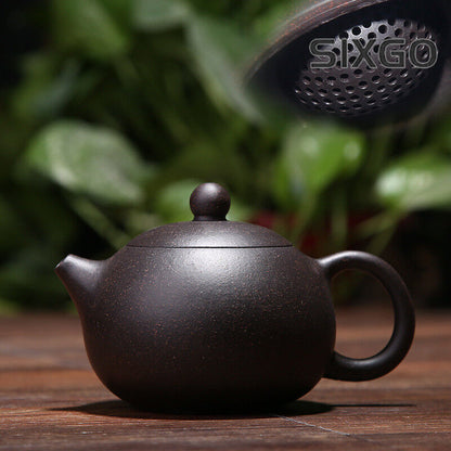 6.8oz Handmade Tea Pot Yixing Zisha Clay Master Xishi Pot Basket Infuser Holes