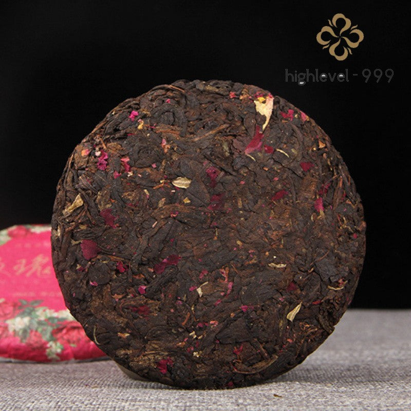 100g Ripe Pu'er Yunnan Rose Blended Aged Fragrance Compressed Tea Cake