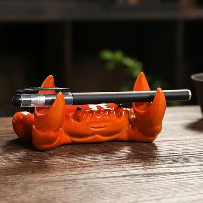 12.2cm Chinese Ceramic Crab Tea Brush Holder Pen Holder Tea Pet Ornament