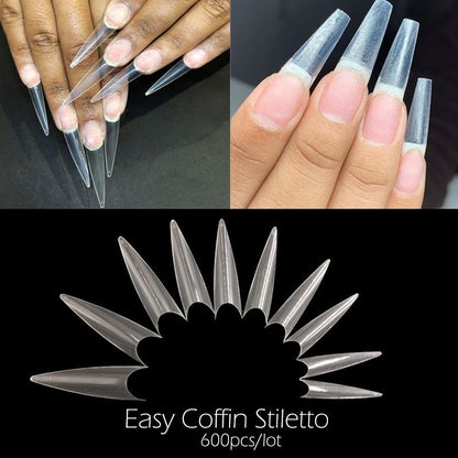False Nails Tips Plastic Stiletto Straight Half Covers Acrylic Extensions 500Pcs