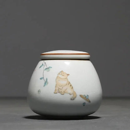 Chinese Ru Kiln Ceramics Tea Caddy Tea Leaf Container Travel Tea Bag Storage Box