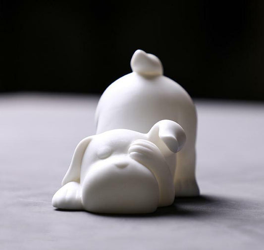 3.3" Chinese White Porcelain Ceramics Lovable 12 Zodiac Doggie Figurine Statues