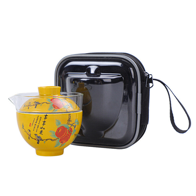 Portable Tea Set Porcelain Teacup Glass Gaiwan Vehicle Travel Teasets Tureen Lid