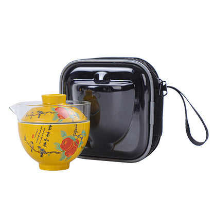 Portable Tea Set Porcelain Teacup Glass Gaiwan Vehicle Travel Teasets Tureen Lid