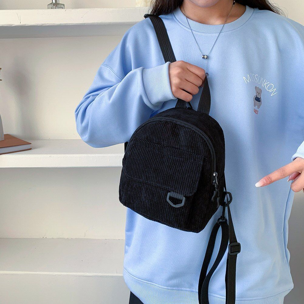 Women Corduroy Backpack Winter Small School Bag College Mini 230*190*90mm Purple