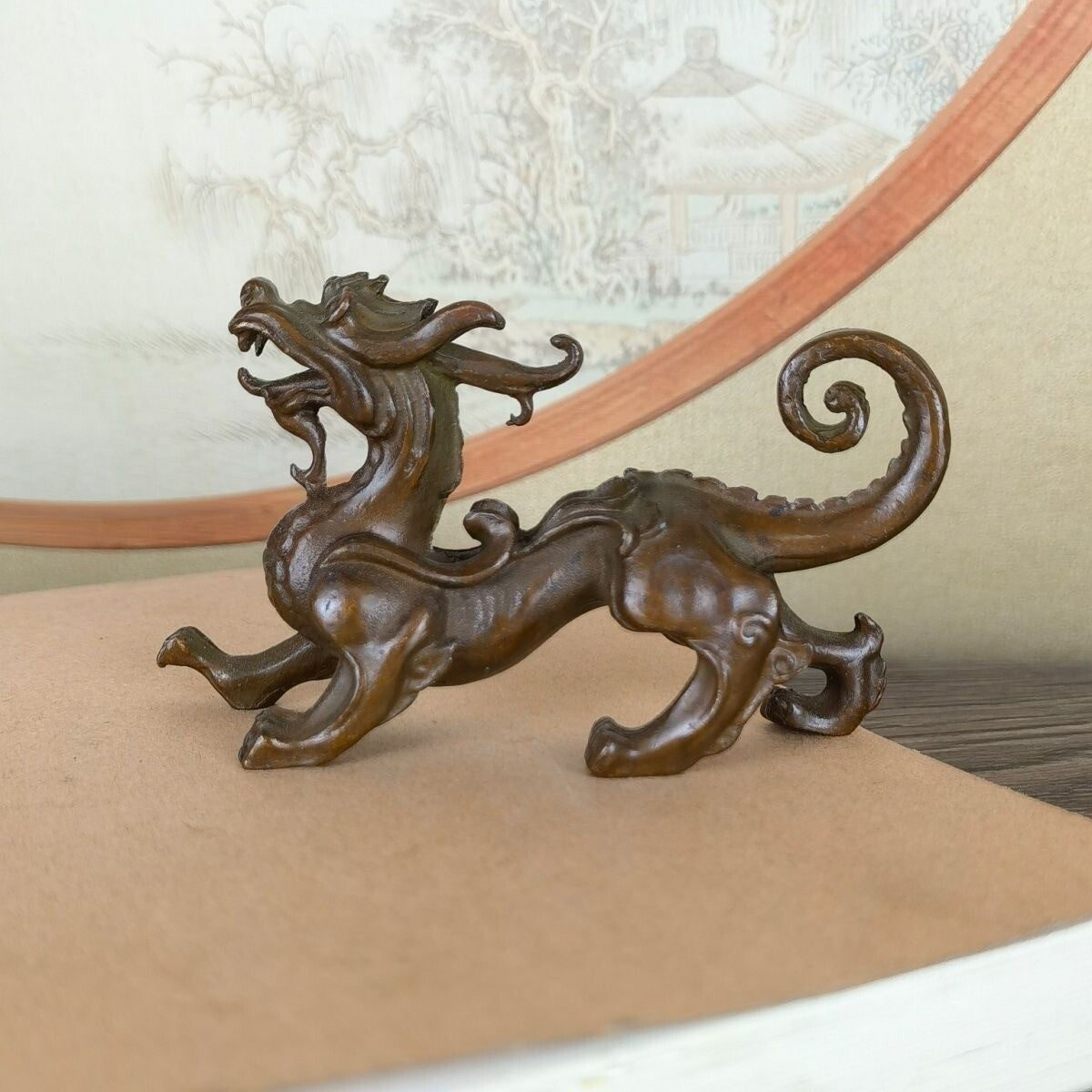 Chinese Bronze Dragon Figure Statue Collectable Tea Pet Table Decoration
