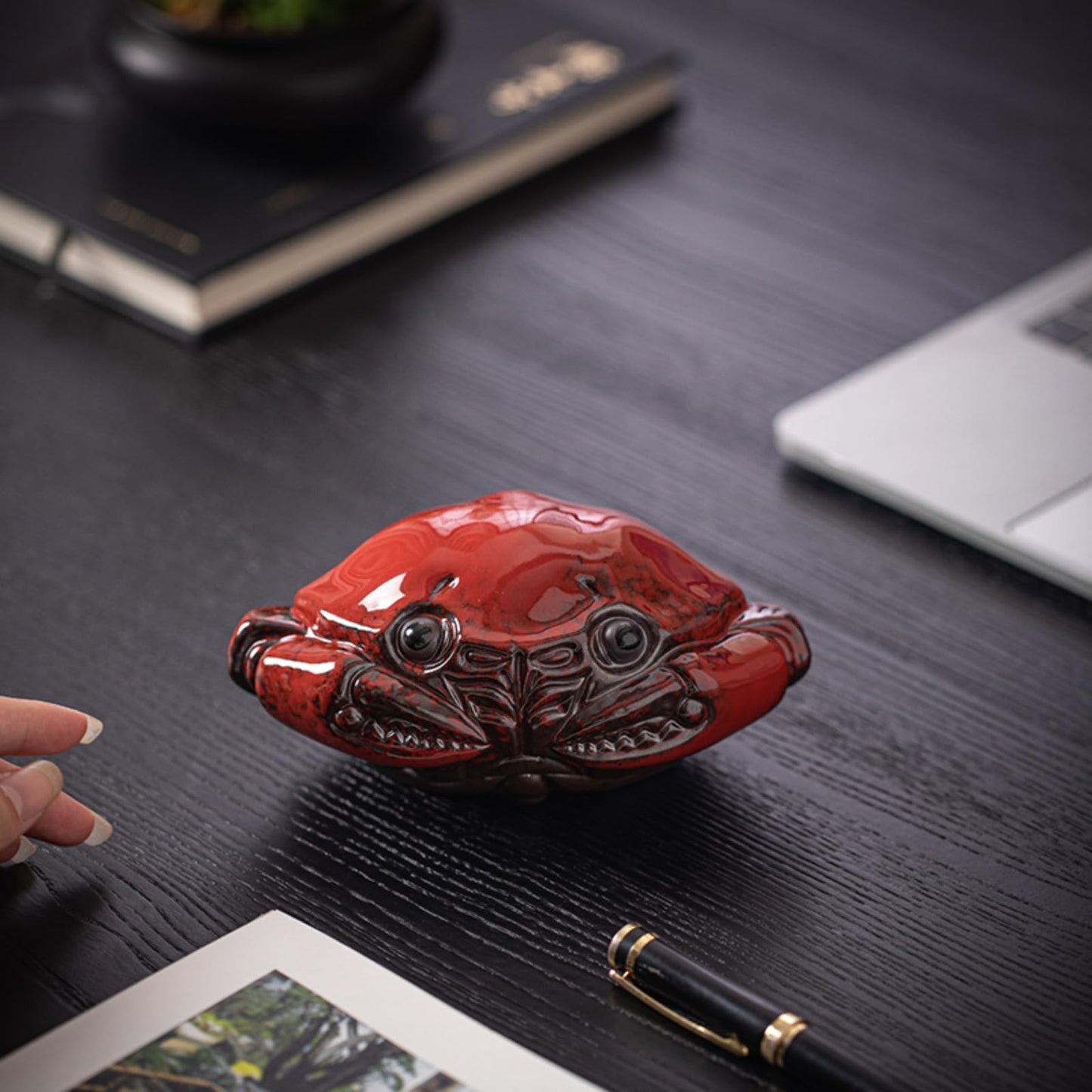 Chinese Small Crab Ceramic Tea Pet 6.1cm 2.4in Tea Play Tea Ceremony Decoration