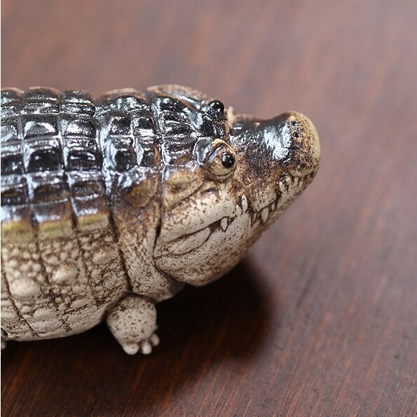 Alligator Statue Small Size Handmade Ornament Yixing Zisha Purple Clay Tea Pet