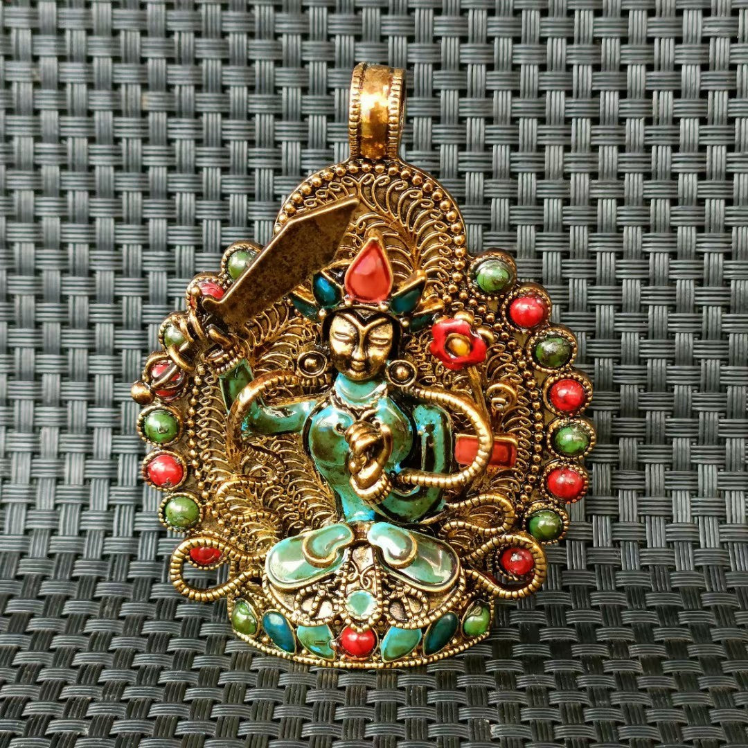 Manjushri Pendant | Tibetan Buddhist Wisdom Sword | Filigree Enamel Jewelry