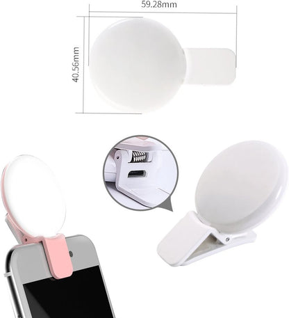 2x Portable LED Selfie Ring Light Mini Clip On 3 Mode Dimming Phone Photo Light
