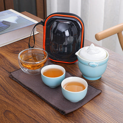 Portable Tea Set With Bag Porcelain Tea Pot Matching Tea Cup Glass Cup Tea Towel