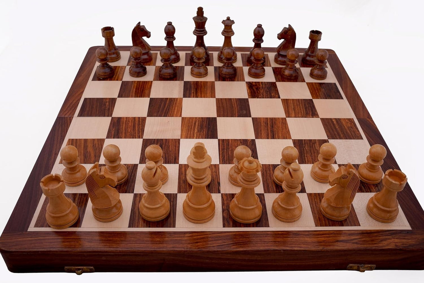 18" x 18" Wooden Magnetic Folding Travel Chess Board Game Set with 2 Extra Queen
