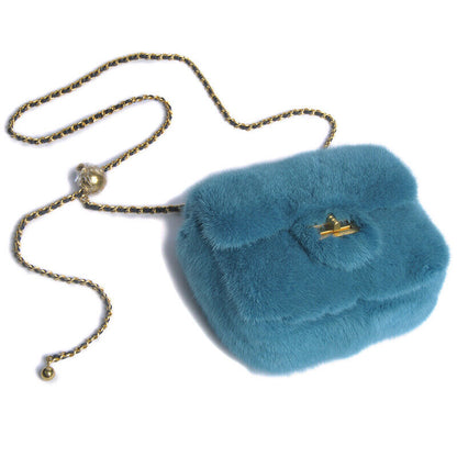 Womens Fashion Genuine Leather Crossbody Bag Real Mink Fur Evening Party Bag