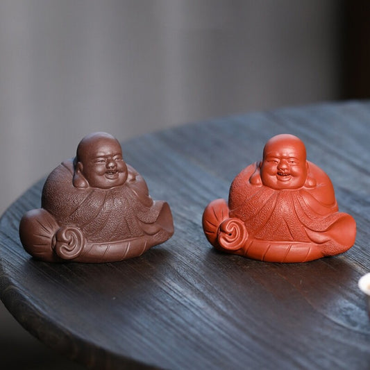 Chinese Tea Pet Yixing Zisha Purple Clay Buddha Statue Table Decoration Small