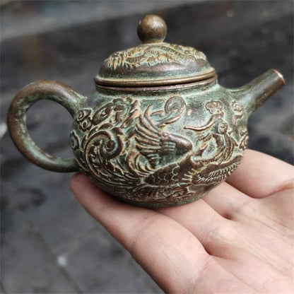Brass Dragon and Phoenix Wine Pot and Teapot Old Fashioned Copper Kettle