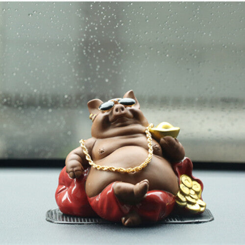 Wealthy Pig Car Decoration Yixing Zisha Tea Pet Purple Clay Mascot Pigsy Statue