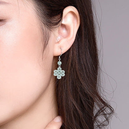 Natural Grade A Jade Jadeite Chinese Style Classical Knot Earrings Fashion Gift