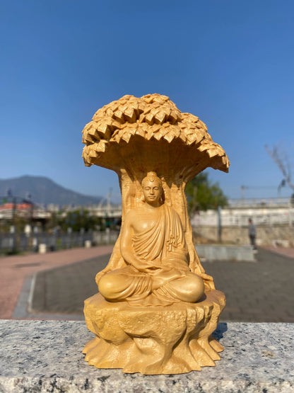 5.9" Boxwood Carved Sakyamuni Buddha Statue Buddhism Zen Home Temple Decor