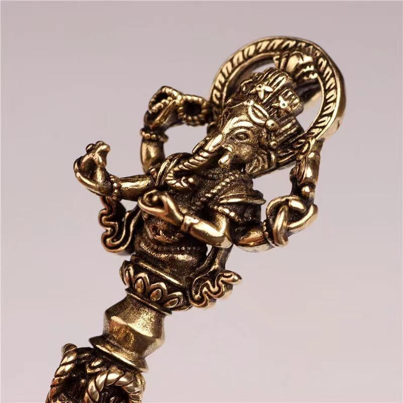 Solid Brass China Tibetan Elephant Vajra Hindu Brahmin Bless Lucky Amulet