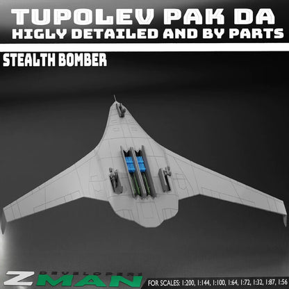 1/200 Russian Tupolev PAK-DA Stealth Bomber Unpainted Assembly Model 3D Printed