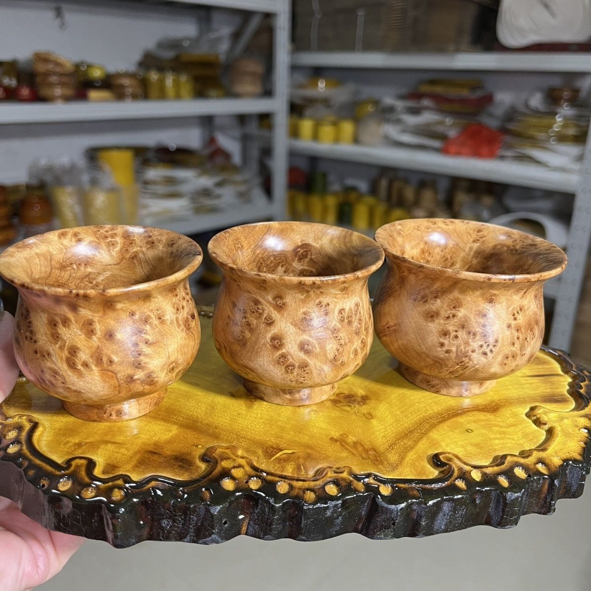 Natural Fir Burl Wood Bowl Chinese Home Tea Cup Heat Resistant Tableware