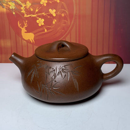Vintage Chinese Yixing Purple Clay Teapot Zisha Ceremony Bamboo Teaware Collect