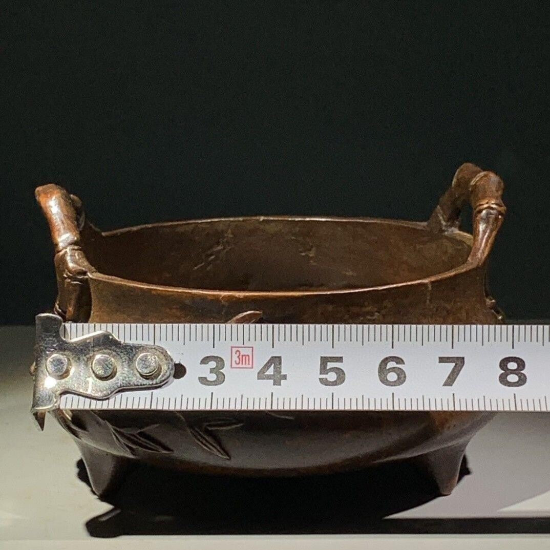 Chinese Antique Collection 宣德炉 Bamboo Carving Furniture Tripod Incense Burner