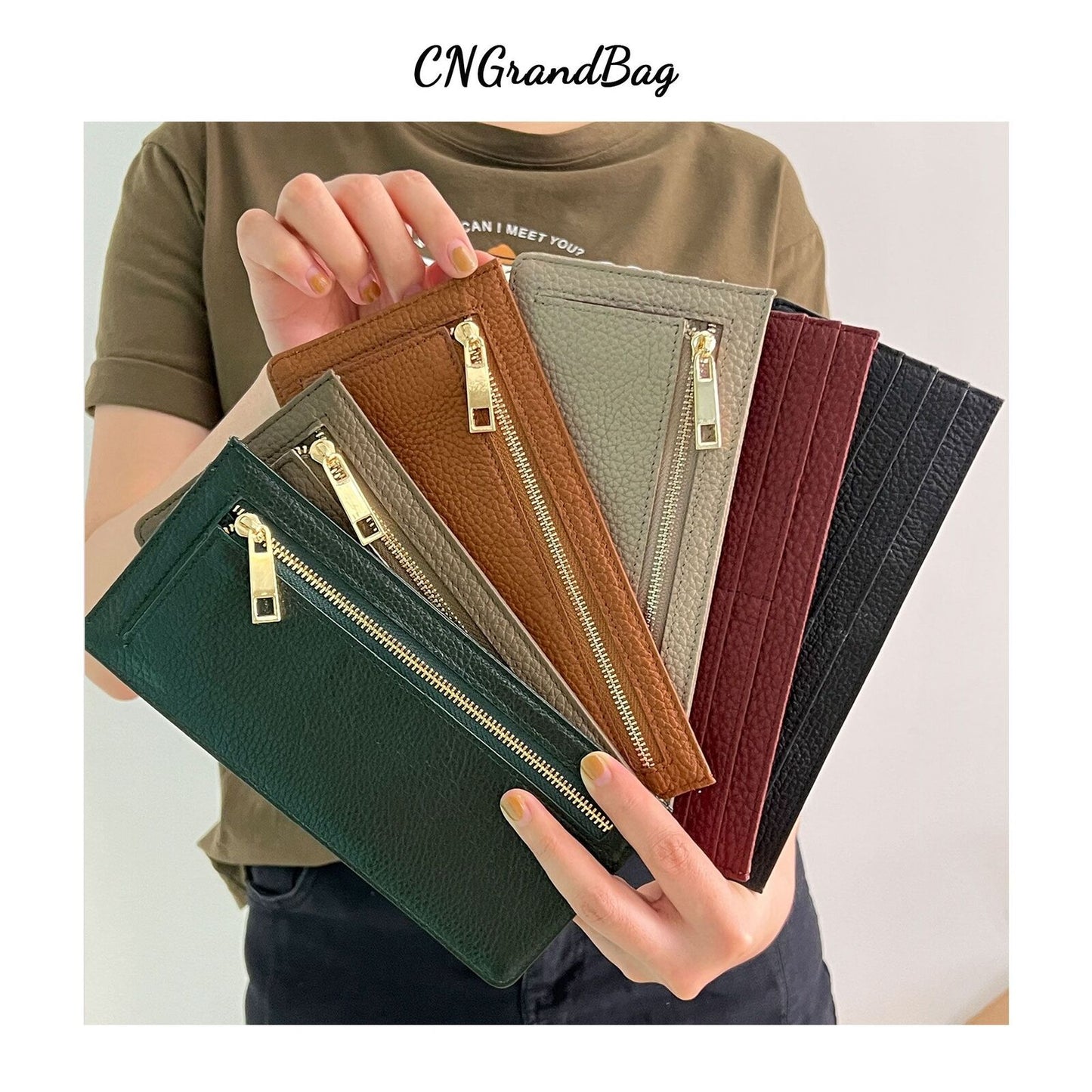 Genuine Leather Card Wallet Flat Purse Ultra Thin Leather Long Wallet 9*20 CM