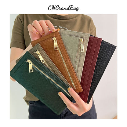 Genuine Leather Card Wallet Flat Purse Ultra Thin Leather Long Wallet 9*20 CM