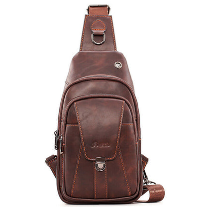 Men's Sling Backpack,100% Genuine Leather Chest bag Crossbody Bag Shoulder Bag